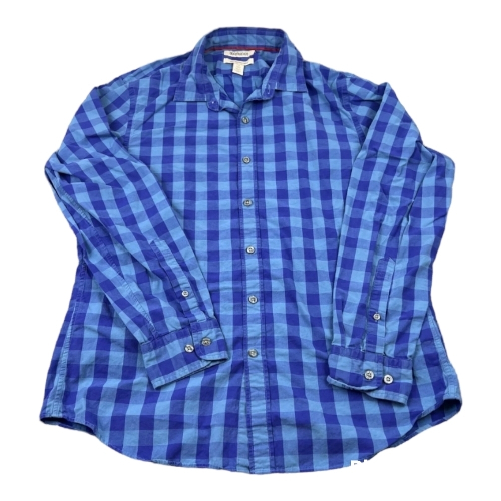 Goodthreads Button Up Shirt Mens XLarge Blue Checkered Slim Fit Casual Cotton.